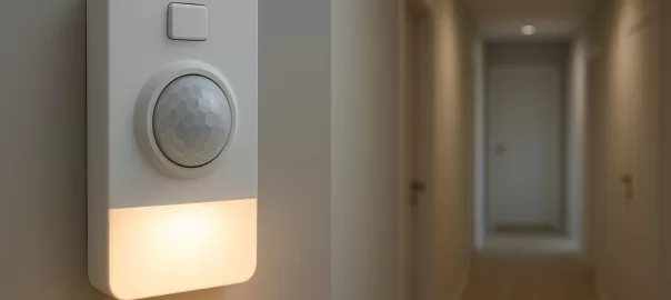 Modern motion sensor for lights detecting movement and automatically illuminating spaces for energy efficiency
